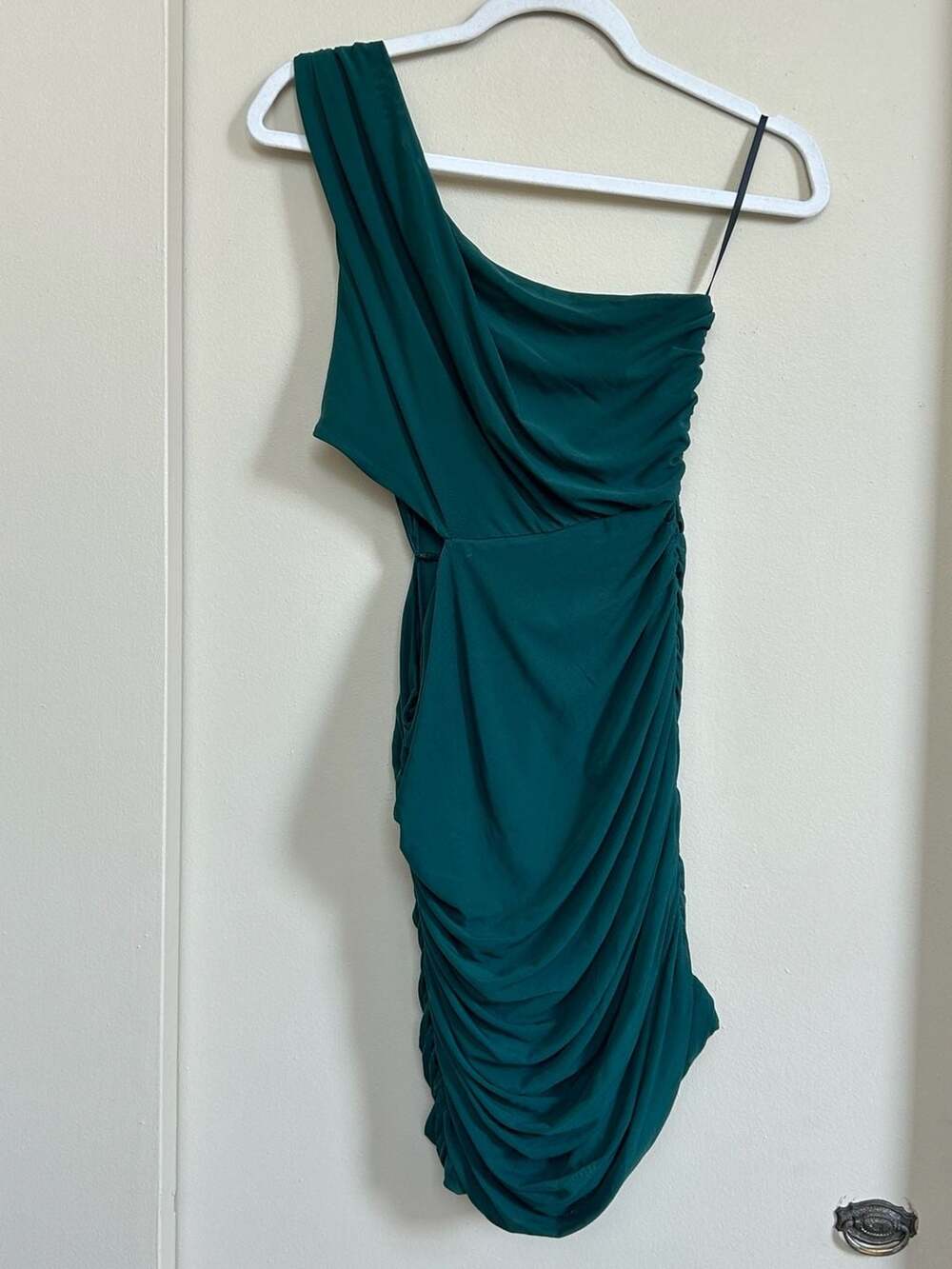 Hello Molly Teal Green One Shoulder Ruched Drape Dress